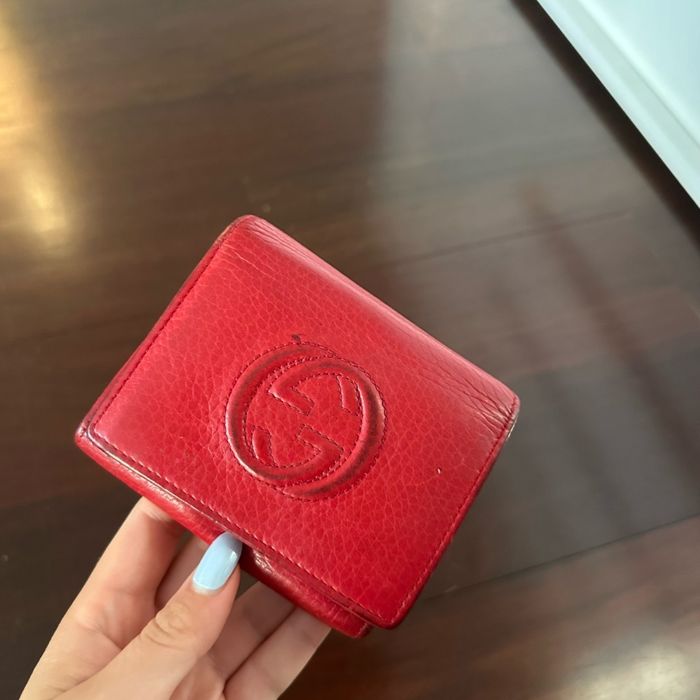Gucci Soho Red Trifold Wallet Interlocking GG Leather
